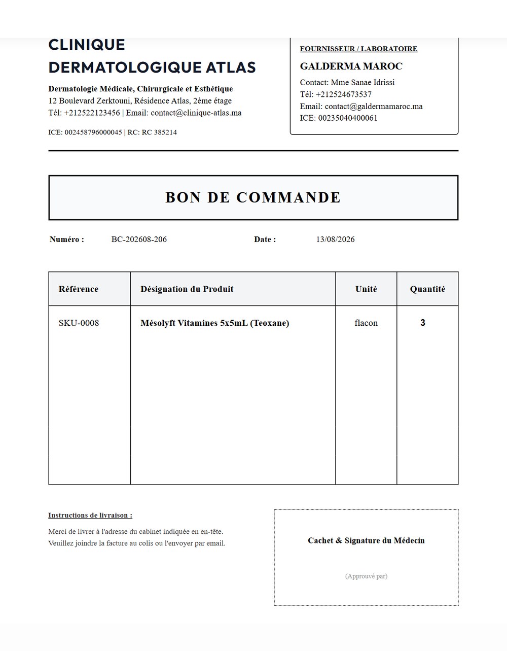 Bon de commande imprimé